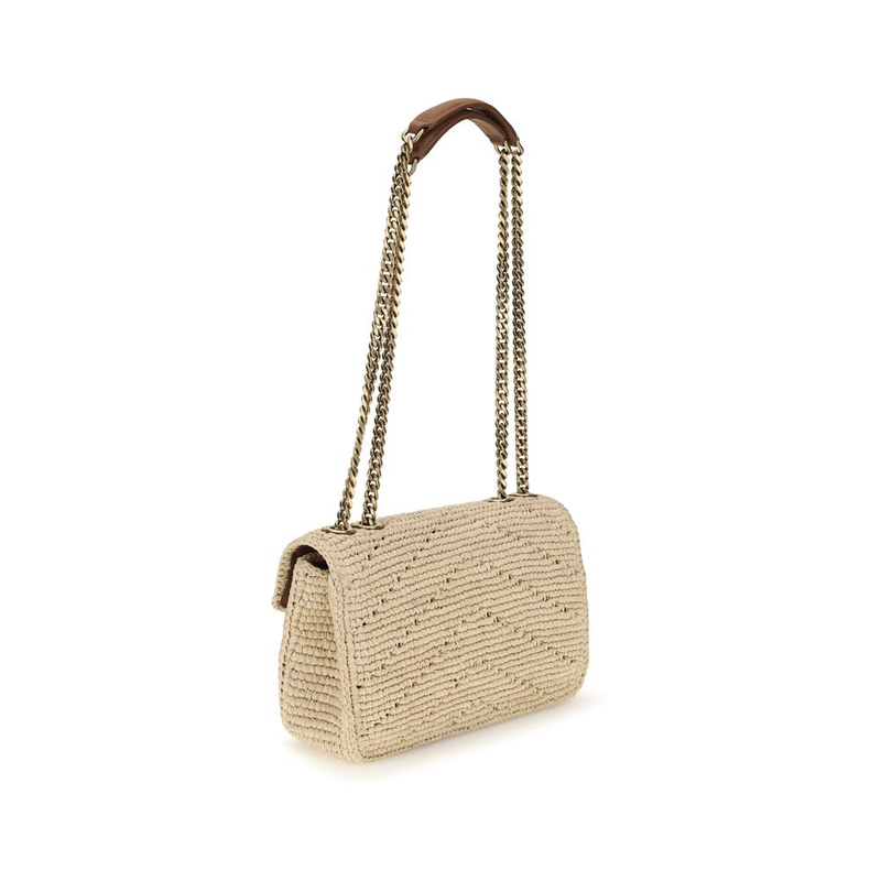 Beige raffia shoulder bag-null