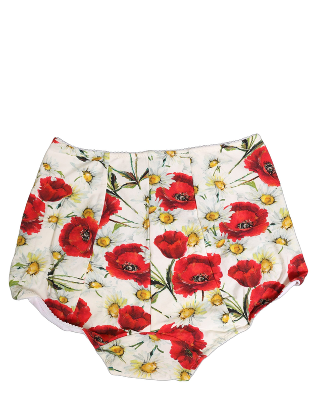 White nylon floral high waisted girdle underwear-null