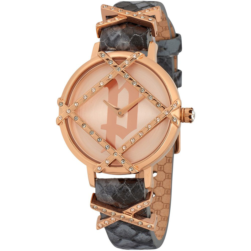 Gray leather dress watch-null