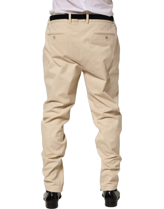 Beige re-editon mid waist tapered men pants-null