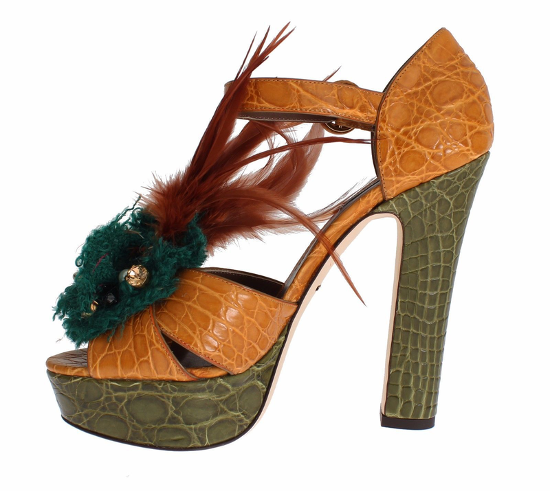 Orange leather crystal platform sandal shoes-null
