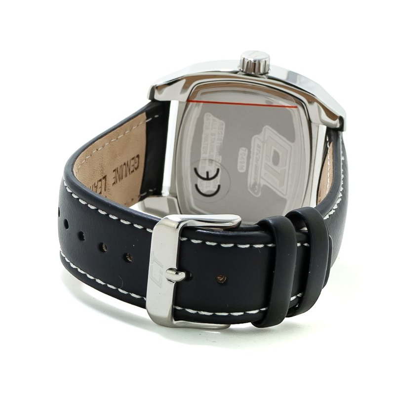 Black leather dress watch-null