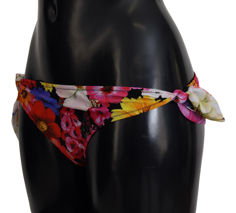 Black floral print swimsuit bikini bottom swimwear-null