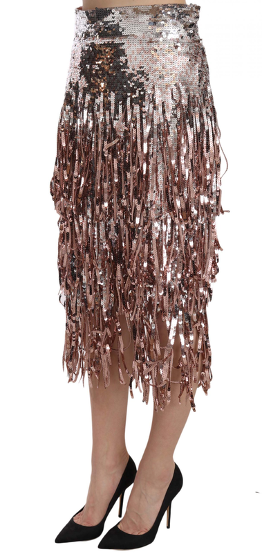 Sequin embellished fringe midi pencil skirt-null