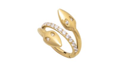 Surgical steel zircon stone snake clicker gold, , medium