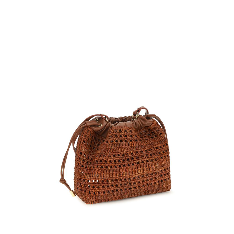 Brown raffia shoulder bag-null