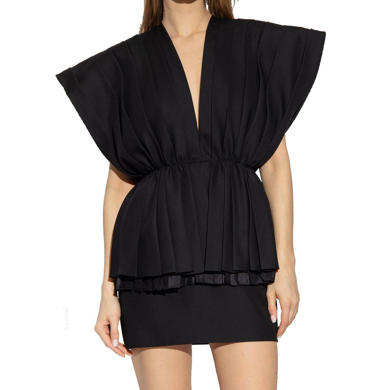 Black wool casual dress-null