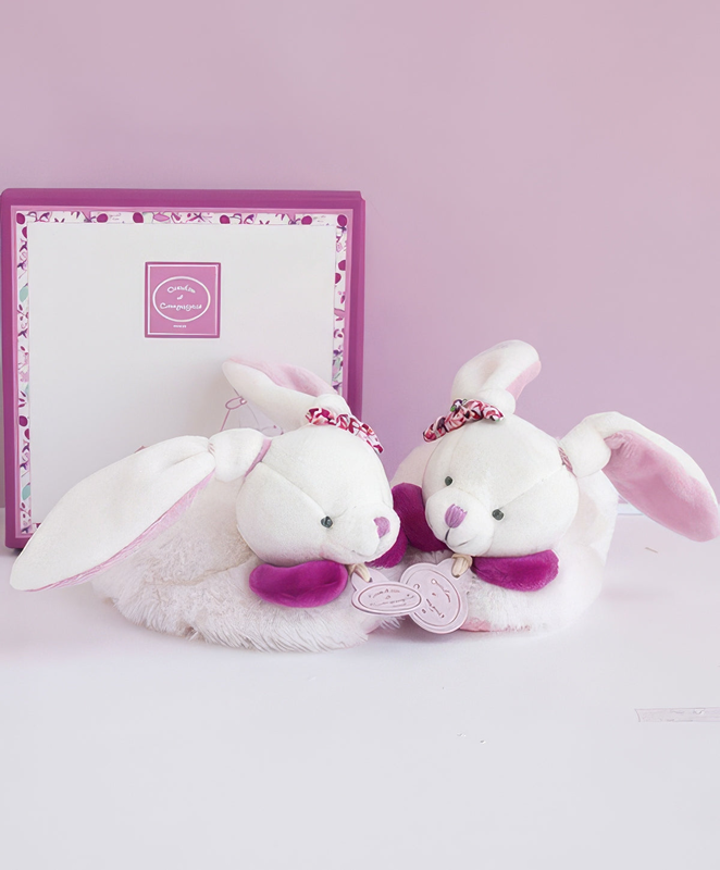 Product image: Doudou et compagnie cerise baby slippers with rattles cerise the rabbit, , medium-null