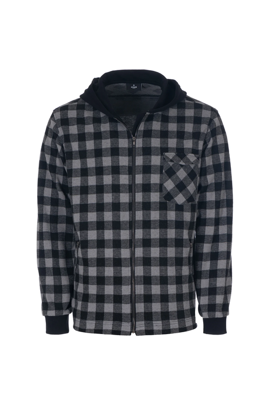 No name athens black grey printed amorgos plaid hooded overshirt-null