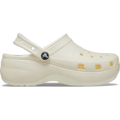 Crocs womens classic platform glitter clog 207241, Chalk, medium