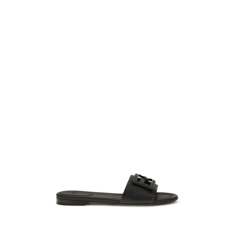 Black calf leather bos taurus flat sandals-null