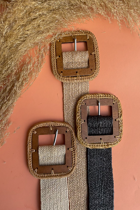 Wooden square buckle straw belt natural image number null