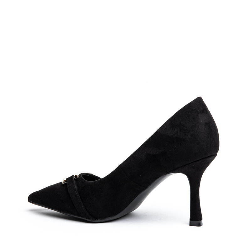 Miss belgini high heeled suede pumps with metal gold embellishment-null