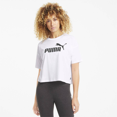 Ess cropped logo tee, White, medium