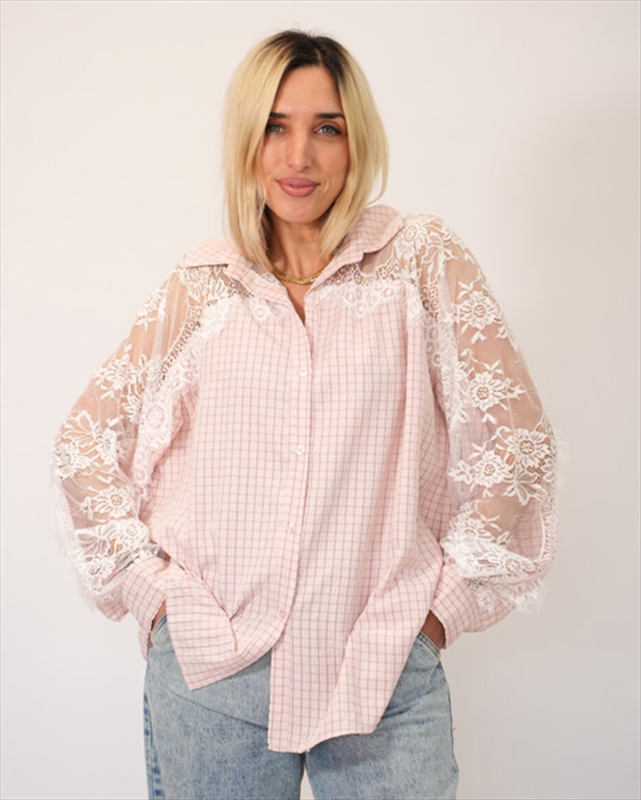 Stripe shirt with lace 30958-null