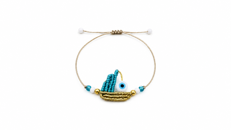 Handmade macram&eacute; sailboat evil eye bracelet-null
