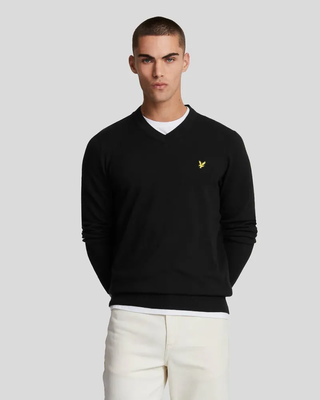 Cotton merino v neck jumper z865 jet black, Z865 Jet Black, medium