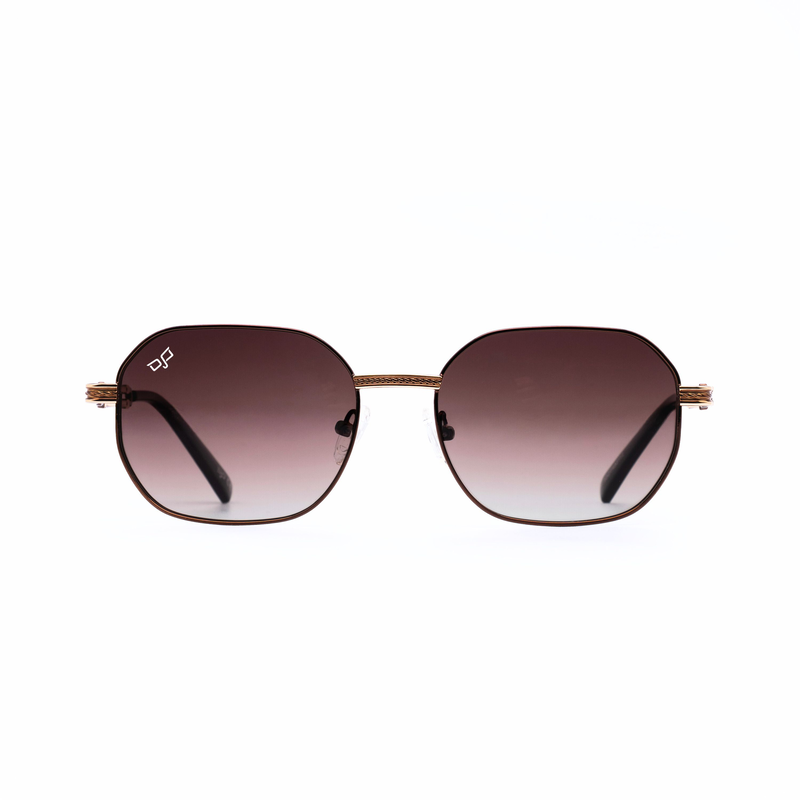 OJO sunglasses square brown frame and brown gold temples with brown polarised lenses rx-null
