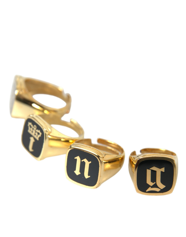 Gold brass king enamel set of 4 ring-null