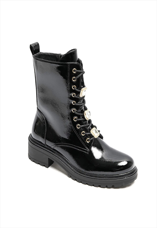Lace up patent boots-null