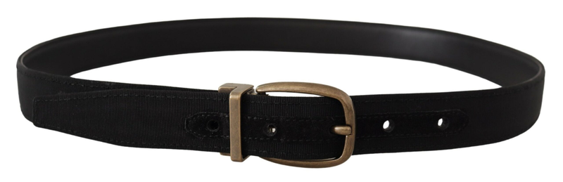 Black grosgrain leather bronze metal belt-null