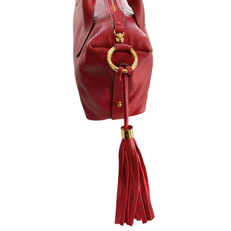Red leather women handbag-null