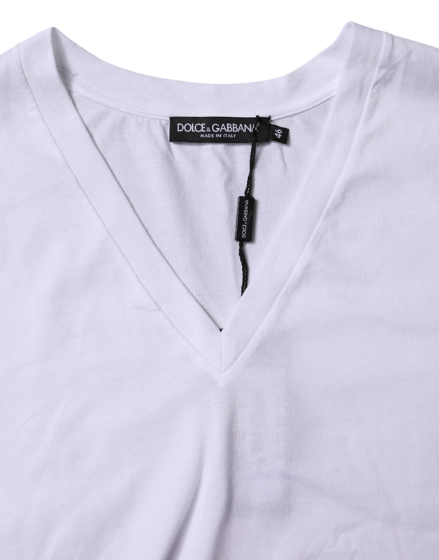 White cotton short sleeves v-neck t-shirt-null
