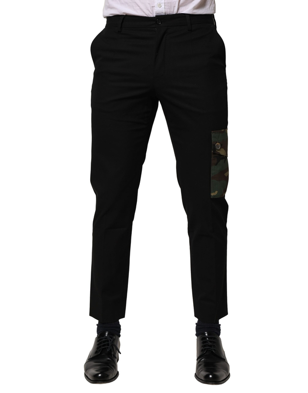 Black cotton cargo dress men pants-null