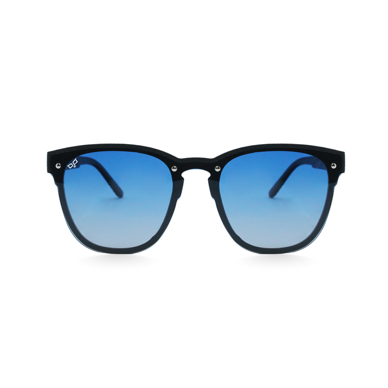 OJO sunglasses everyday black frame and temples with carbon fiber and polarised blue gradient lenses-null