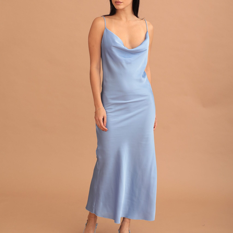 Calamity satin maxi draped dress - sky blue-null