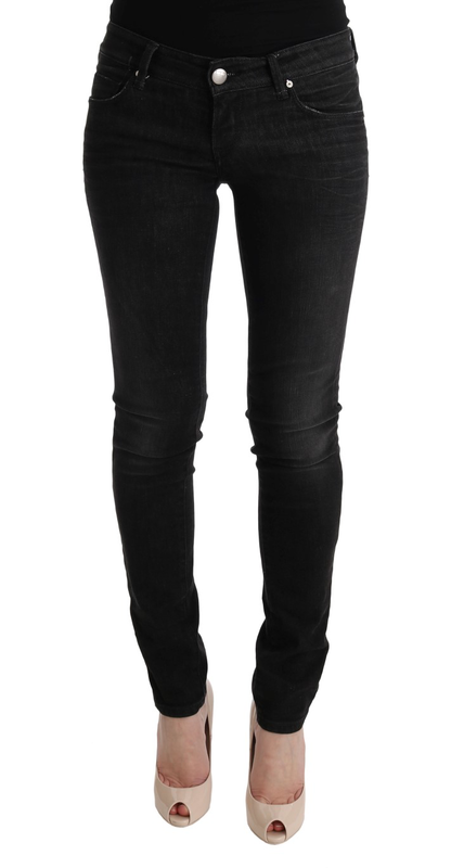 Black denim cotton bottoms slim fit jeans-null