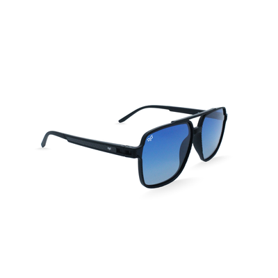 OJO sunglasses man square black frame and temples with carbon fiber with polarised gradient blue len