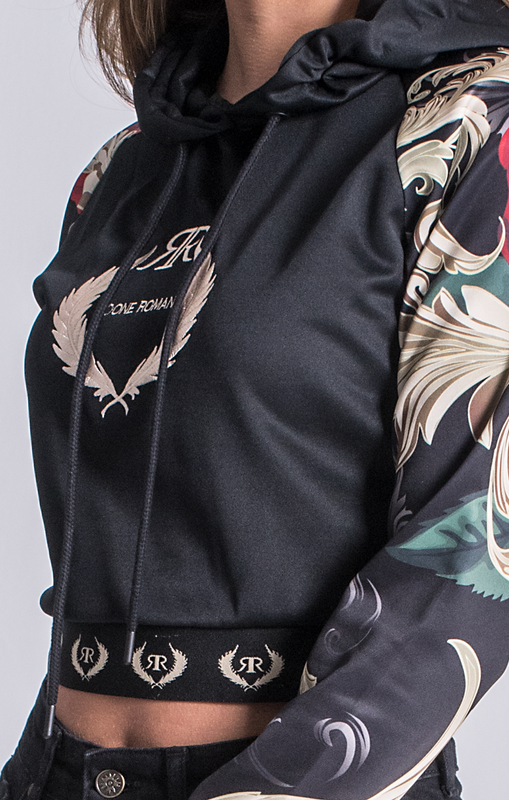 Black burlesque cropped hoodie-null