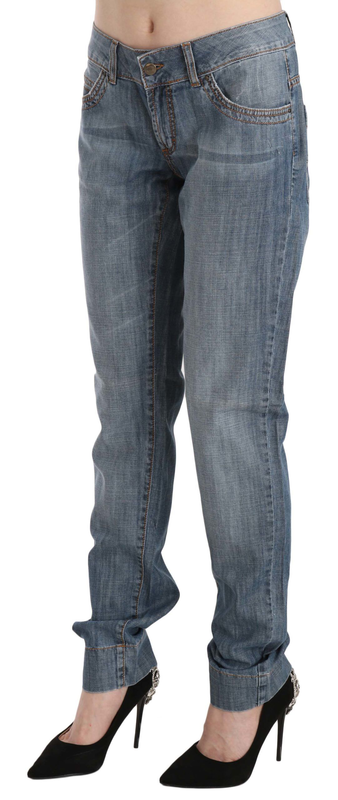 Blue washed cotton low waist slim fit denim pants-null