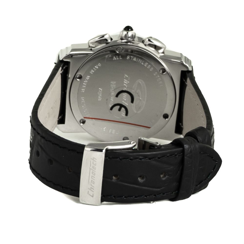 Black leather dress watch-null