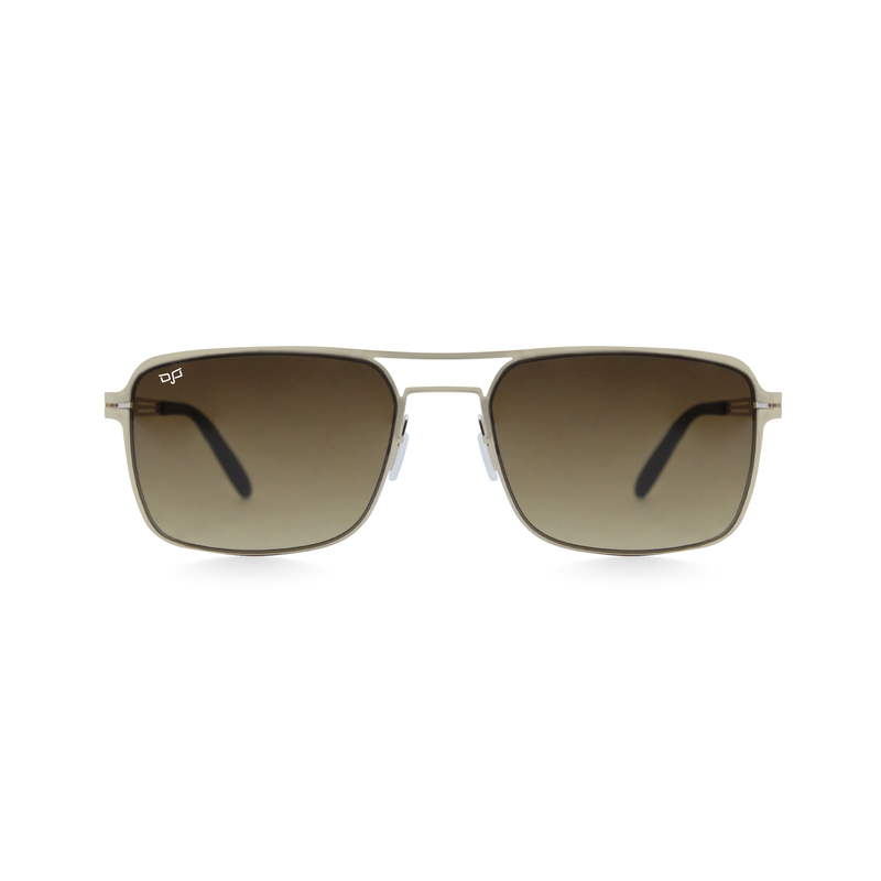 OJO sunglasses stainless steel square gold frame and temples screw less gradient brown lenses image number null
