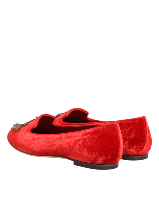 Red velvet dg heart loafers flat shoes-null