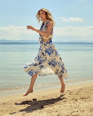 Long skirt printed, Ecru Sax, medium