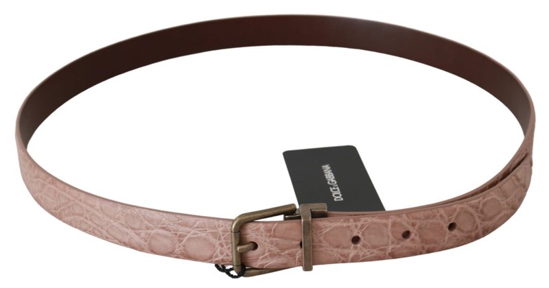 Beige exotic skin gold buckle leather belt-null