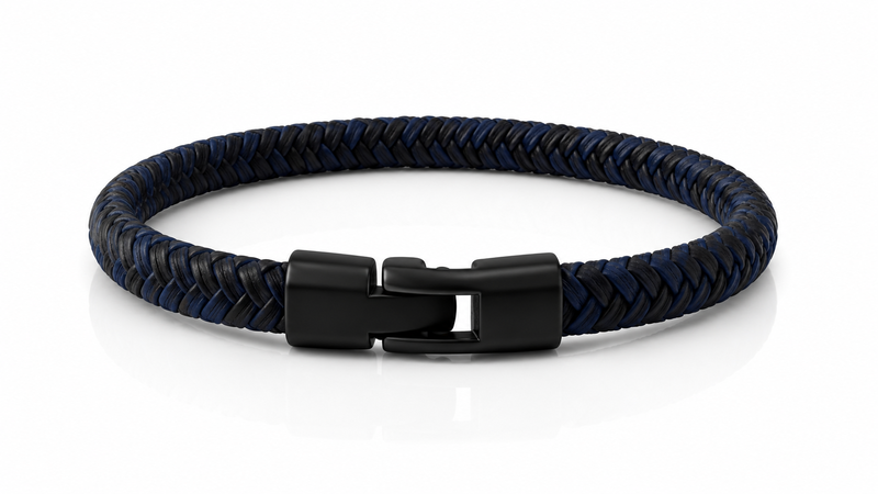 Men's black & blue braided cord bracelet-null