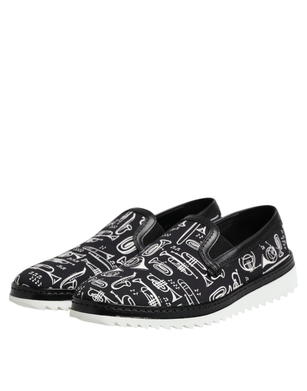 Black slip on printed men loafers shoes-null