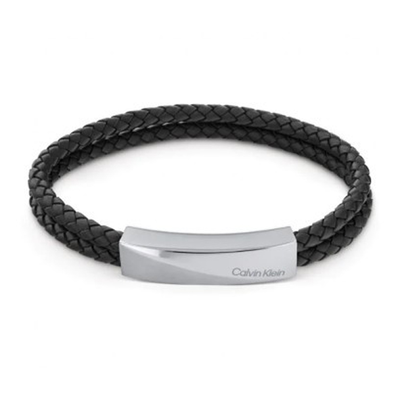 Calvin Klein black leather ss bracelet wrapped & braided