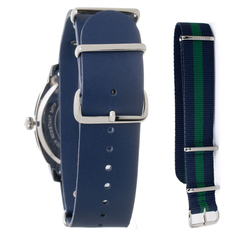 Blue leather dress watch-null