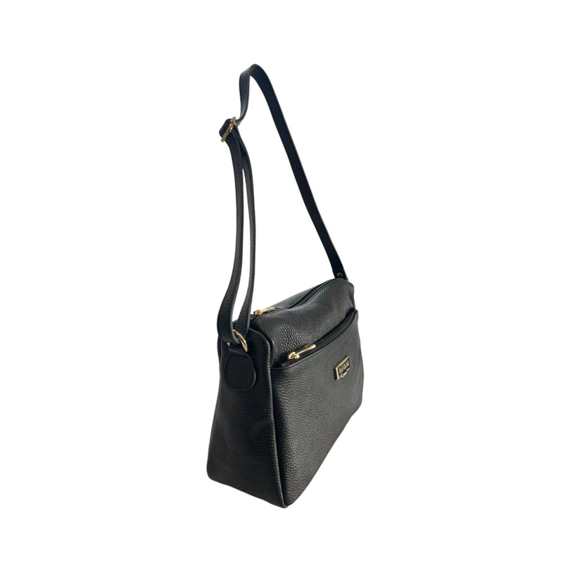 Black leather women crossbody bag-null