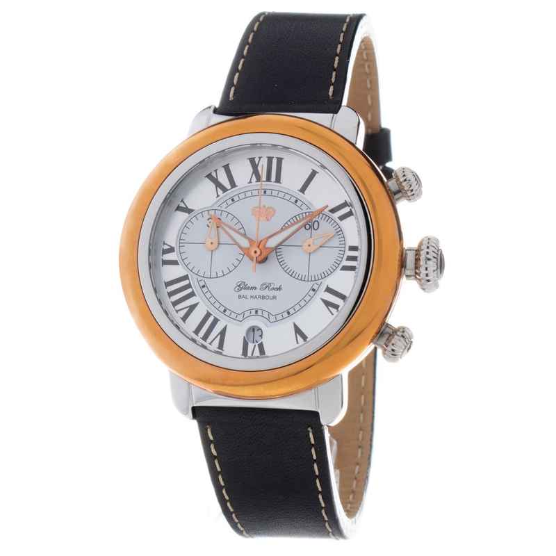 Black leather dress watch-null