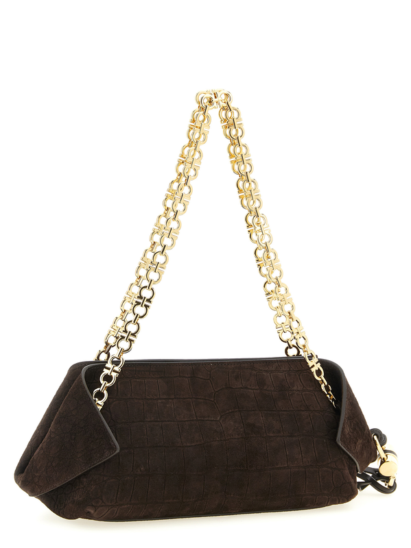 Brown goatskin shoulder bag-null