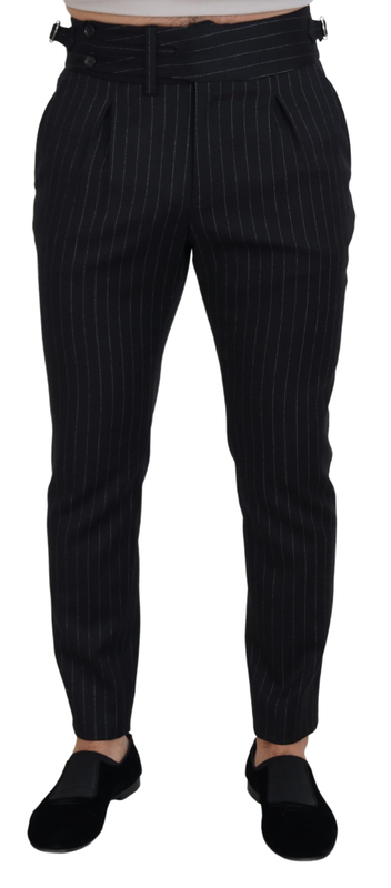 Black wool striped chino pants-null