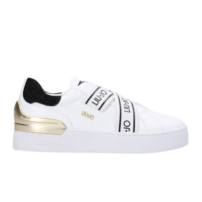 Silvia 83 - slip on sneaker with logo, White / Black / Gold, medium