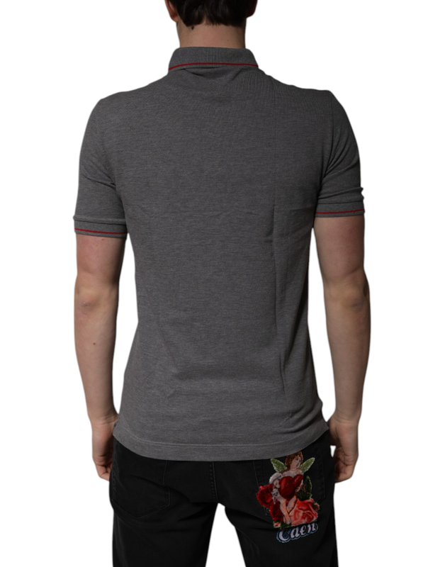 Gray cotton crown collared polo t-shirt-null