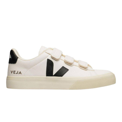 Veja recife chrome-free leather touch strap sneakers, White / Black, medium